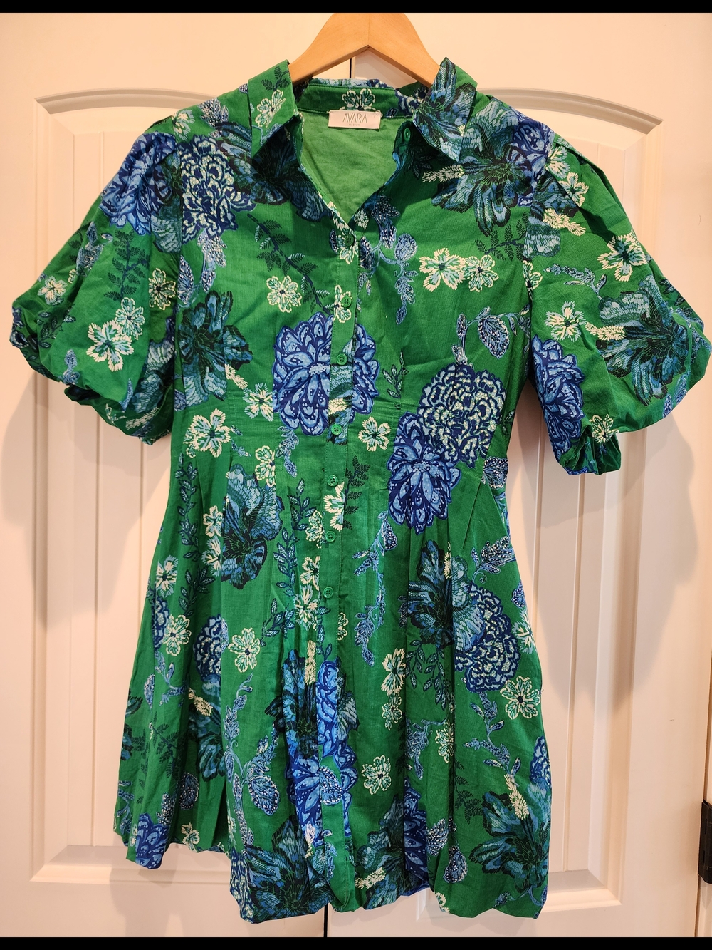 AVARA- Green & Blue Floral Button-Front  Dress
